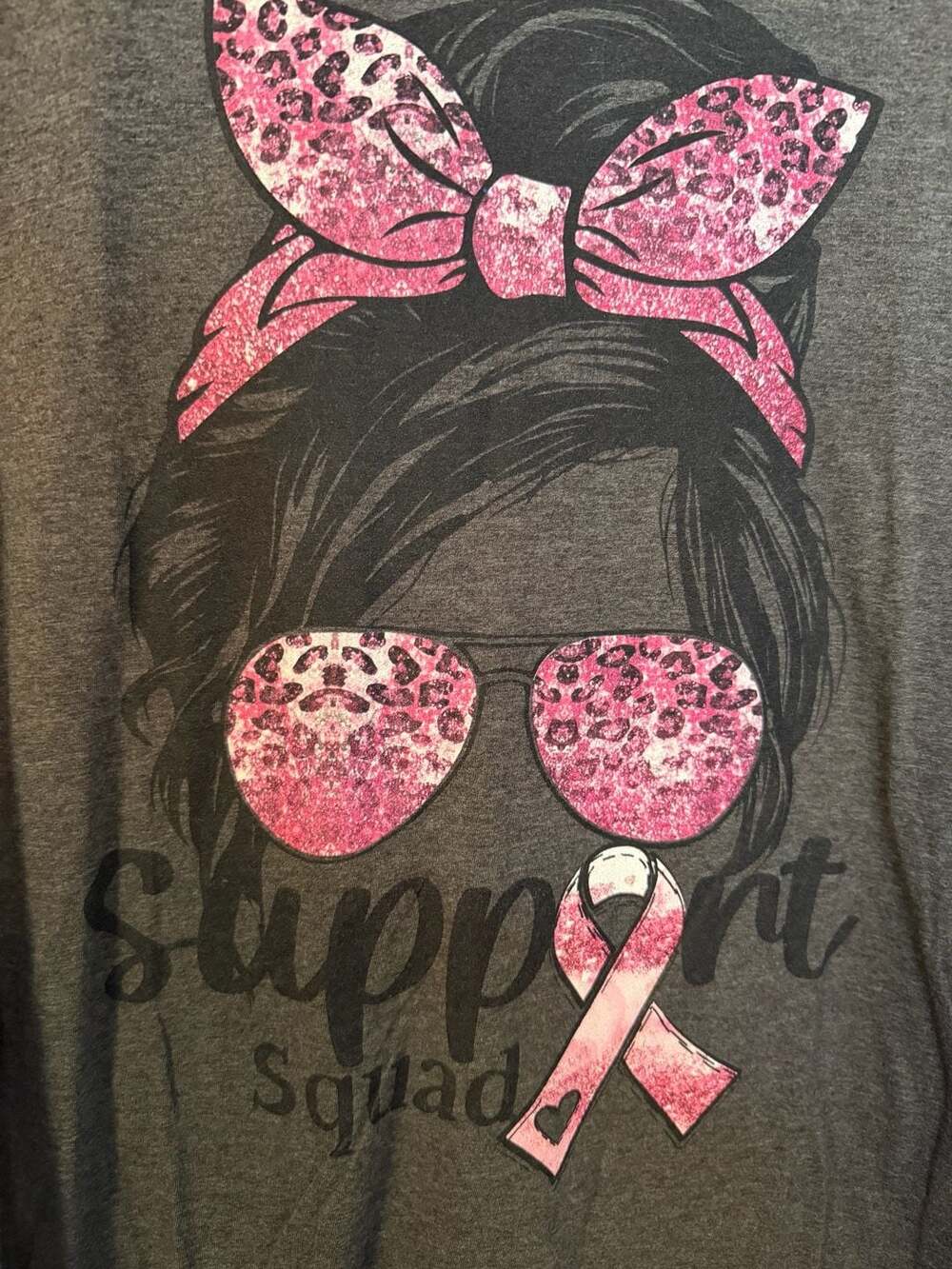 Gildan Support Squad Breast Cancer Awareness Long Sleeve T-Shirt Size L Gray